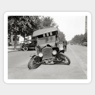 Crashed Ford Model T, 1922. Vintage Photo Sticker